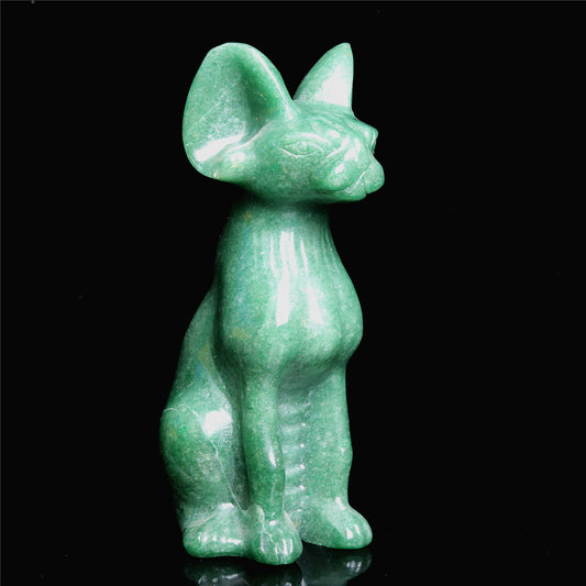 6" Green Aventurine Crystal Sphynx Cat Figurine Decor