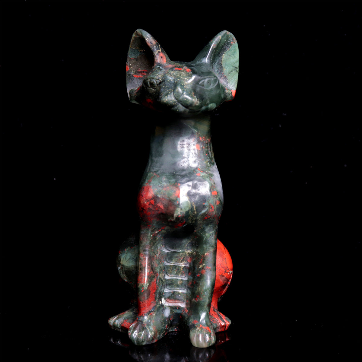6" Blood Stone Crystal Sphynx Cat Figurine Decor