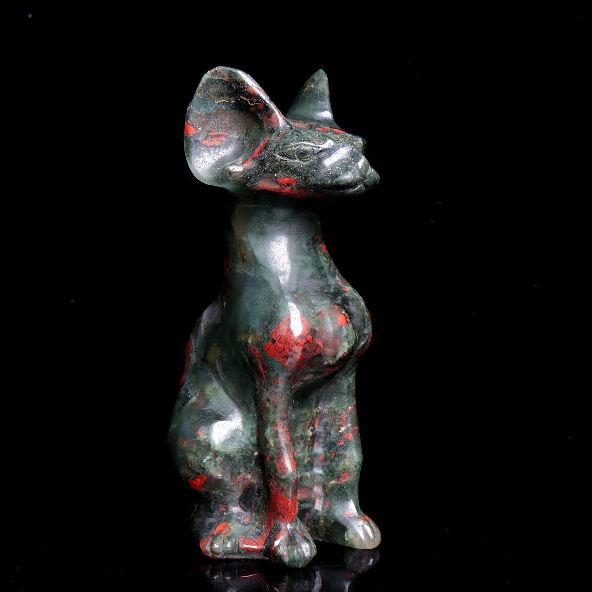 6" Blood Stone Crystal Sphynx Cat Figurine Decor