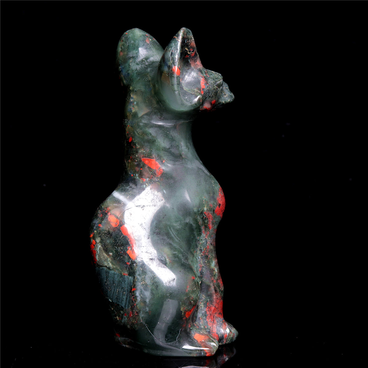 6" Blood Stone Crystal Sphynx Cat Figurine Decor