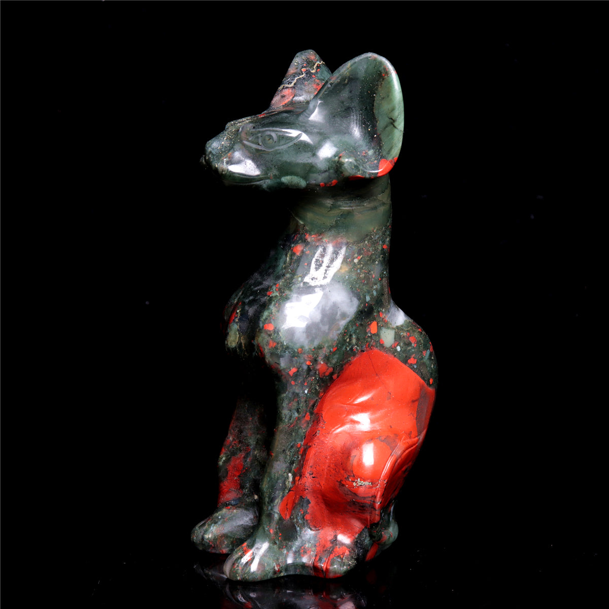 6" Blood Stone Crystal Sphynx Cat Figurine Decor