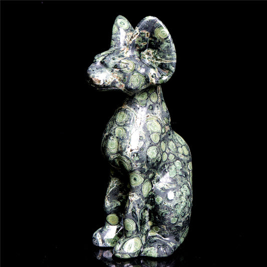 6" Kambaba Jasper Crystal Sphynx Cat Figurine Decor