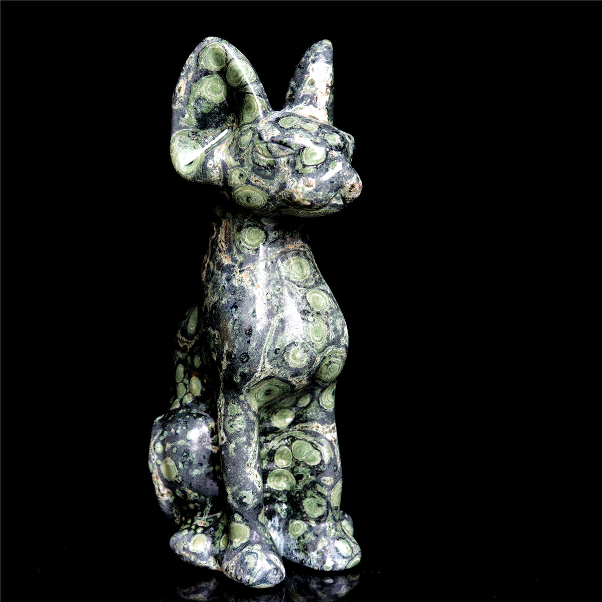6" Kambaba Jasper Crystal Sphynx Cat Figurine Decor
