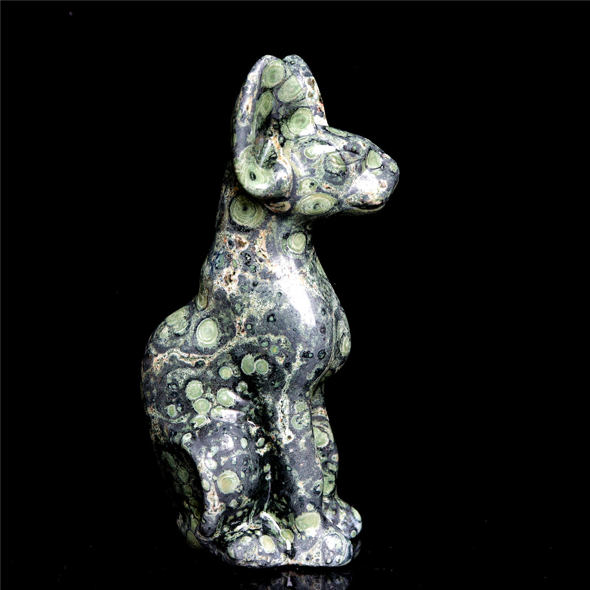 6" Kambaba Jasper Crystal Sphynx Cat Figurine Decor