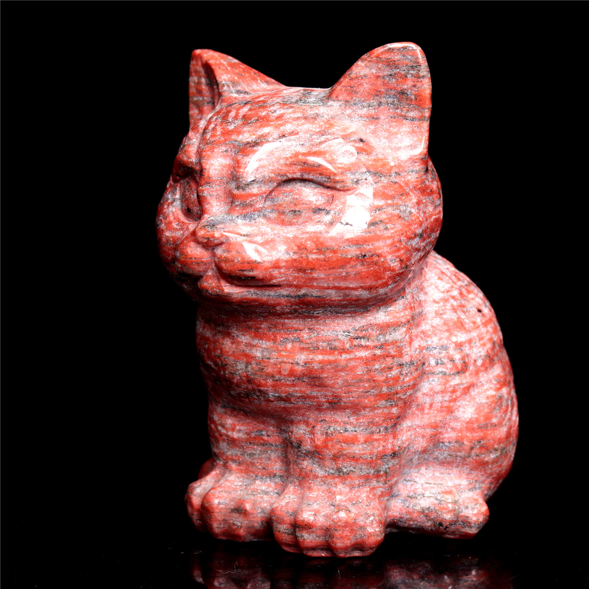 4" Red Obsidian Crystal Cat Figurine Stone Ainimal Carvings Decor