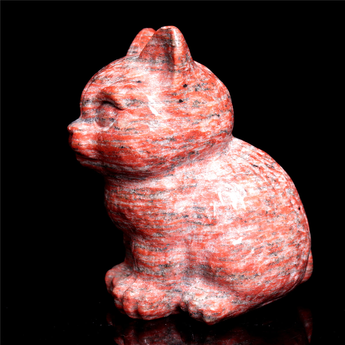 4" Red Obsidian Crystal Cat Figurine Stone Ainimal Carvings Decor