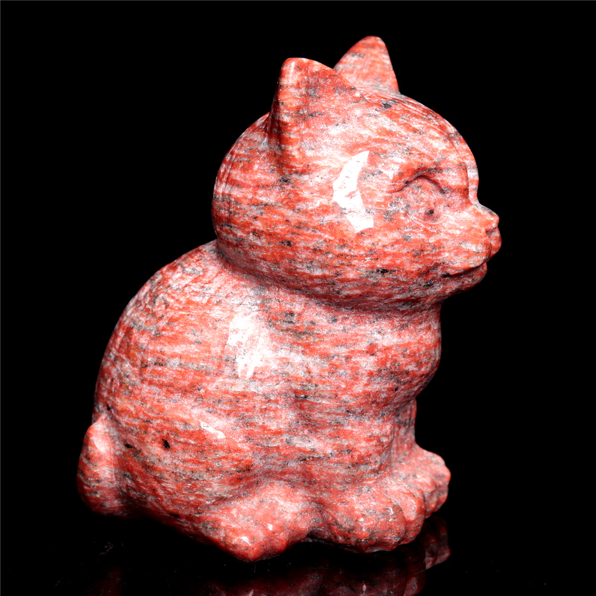 4" Red Obsidian Crystal Cat Figurine Stone Ainimal Carvings Decor