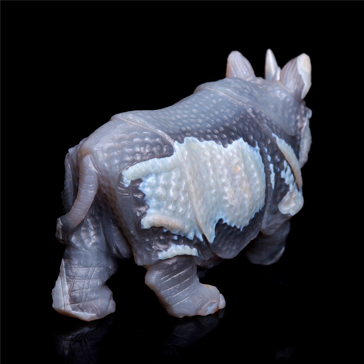 6.5" Druzy Agate Crystal Rhino Figurine Quartz Animal Carvings