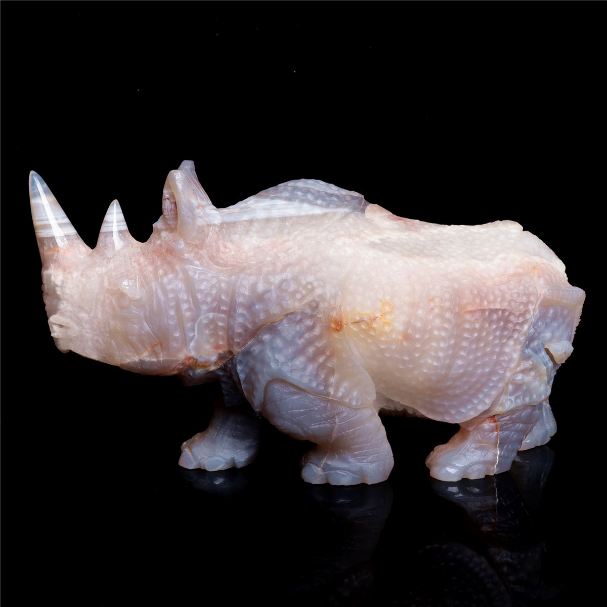 9" Amethyst Agate Crystal Rhino Figurine Quartz Animal Carvings