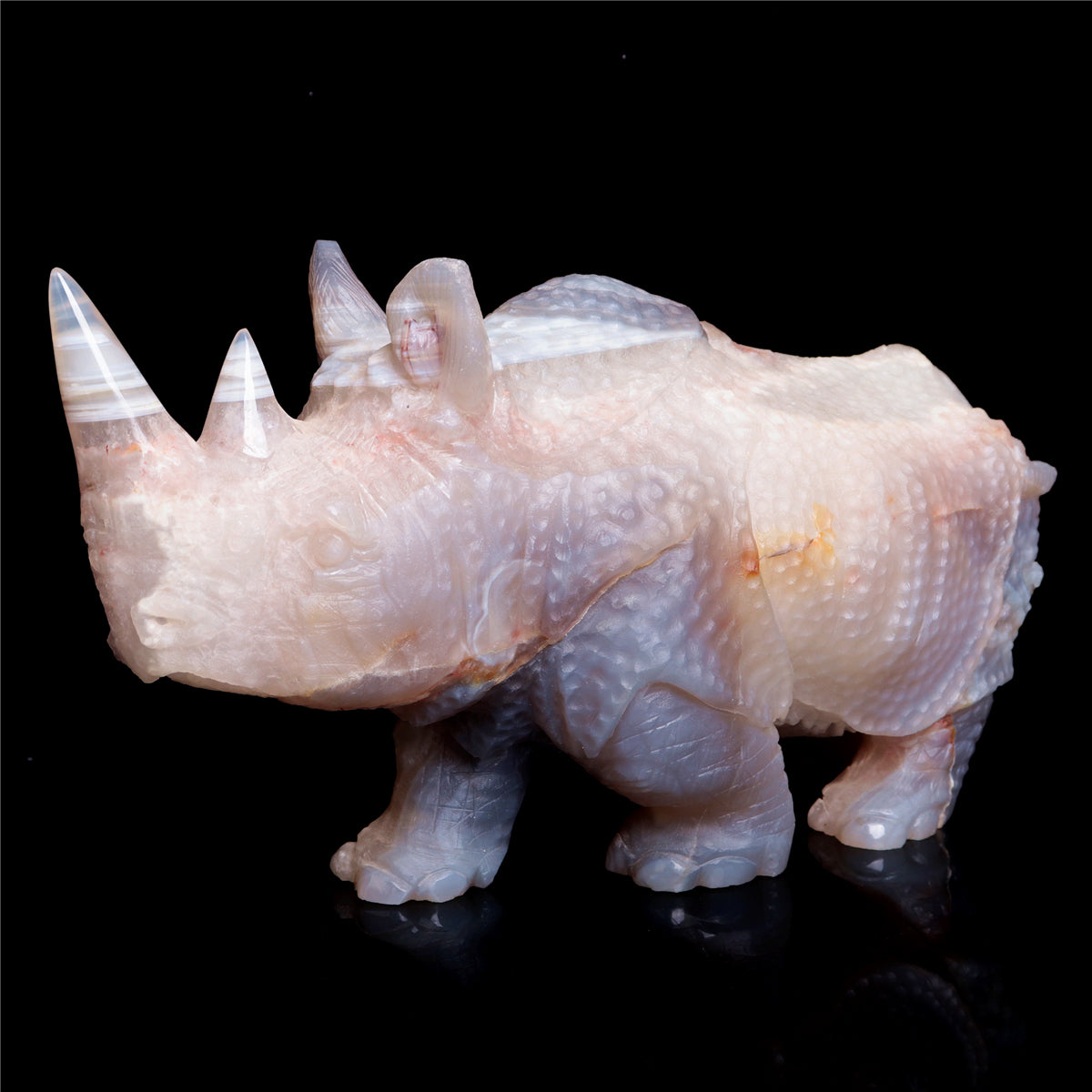 9" Amethyst Agate Crystal Rhino Figurine Quartz Animal Carvings