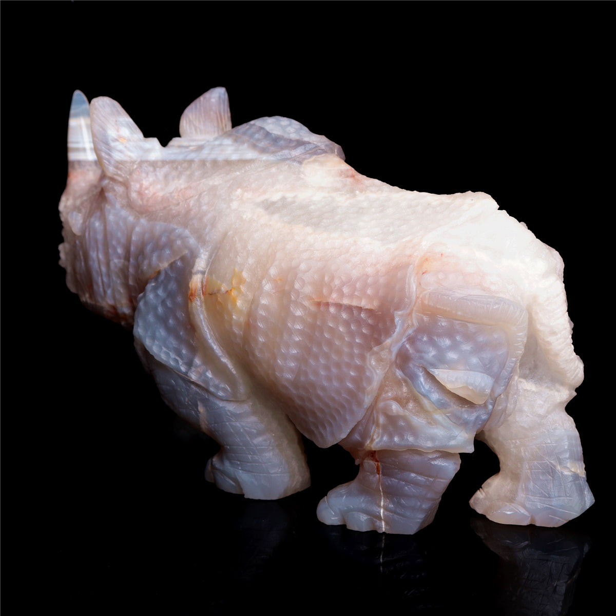 9" Amethyst Agate Crystal Rhino Figurine Quartz Animal Carvings