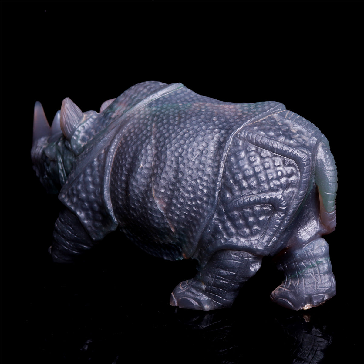 10" Druzy Agate Crystal Rhino Figurine Quartz Animal Carvings