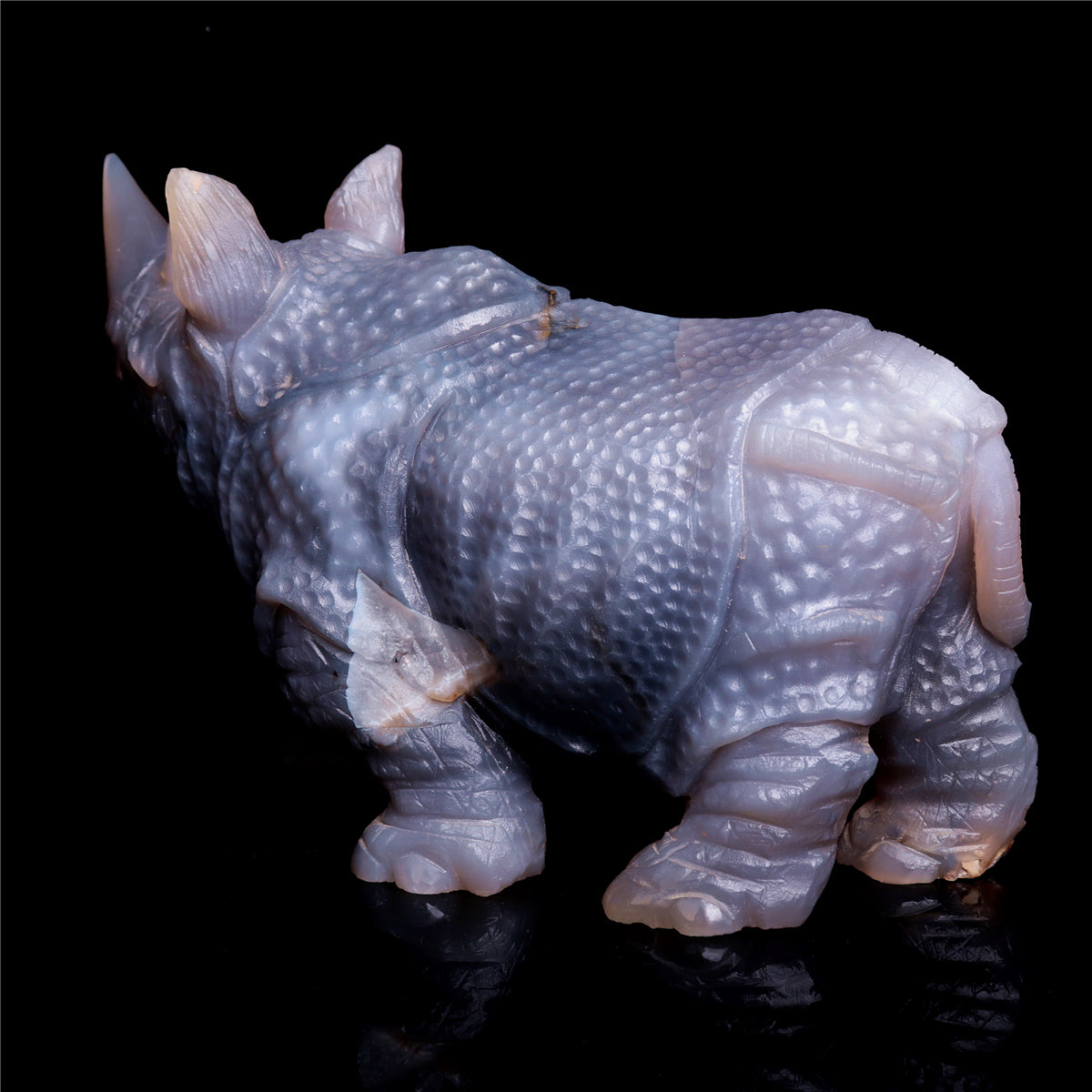 8" Druzy Agate Crystal Rhino Figurine Quartz Animal Carvings