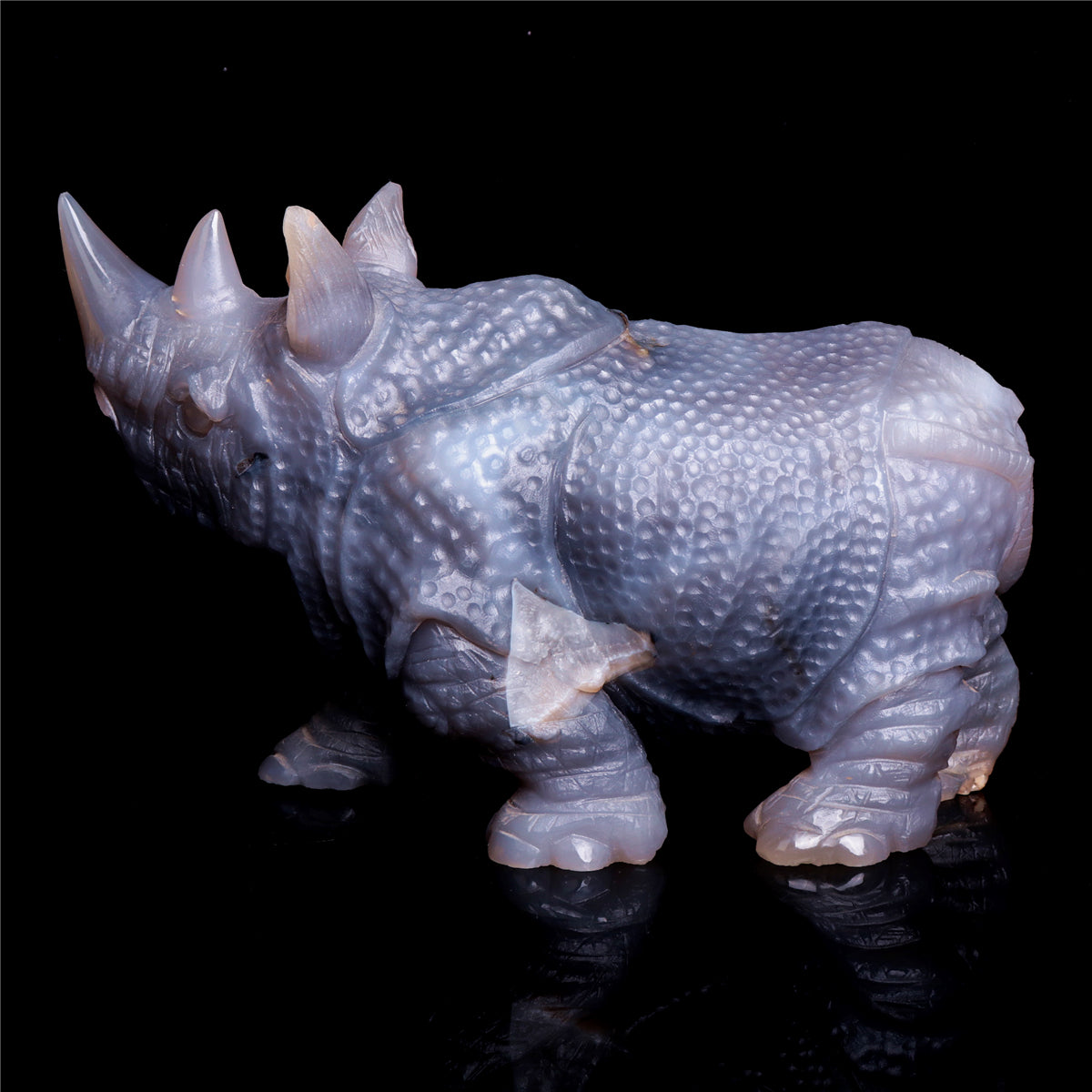 8" Druzy Agate Crystal Rhino Figurine Quartz Animal Carvings
