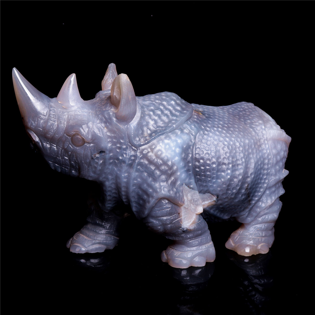 8" Druzy Agate Crystal Rhino Figurine Quartz Animal Carvings