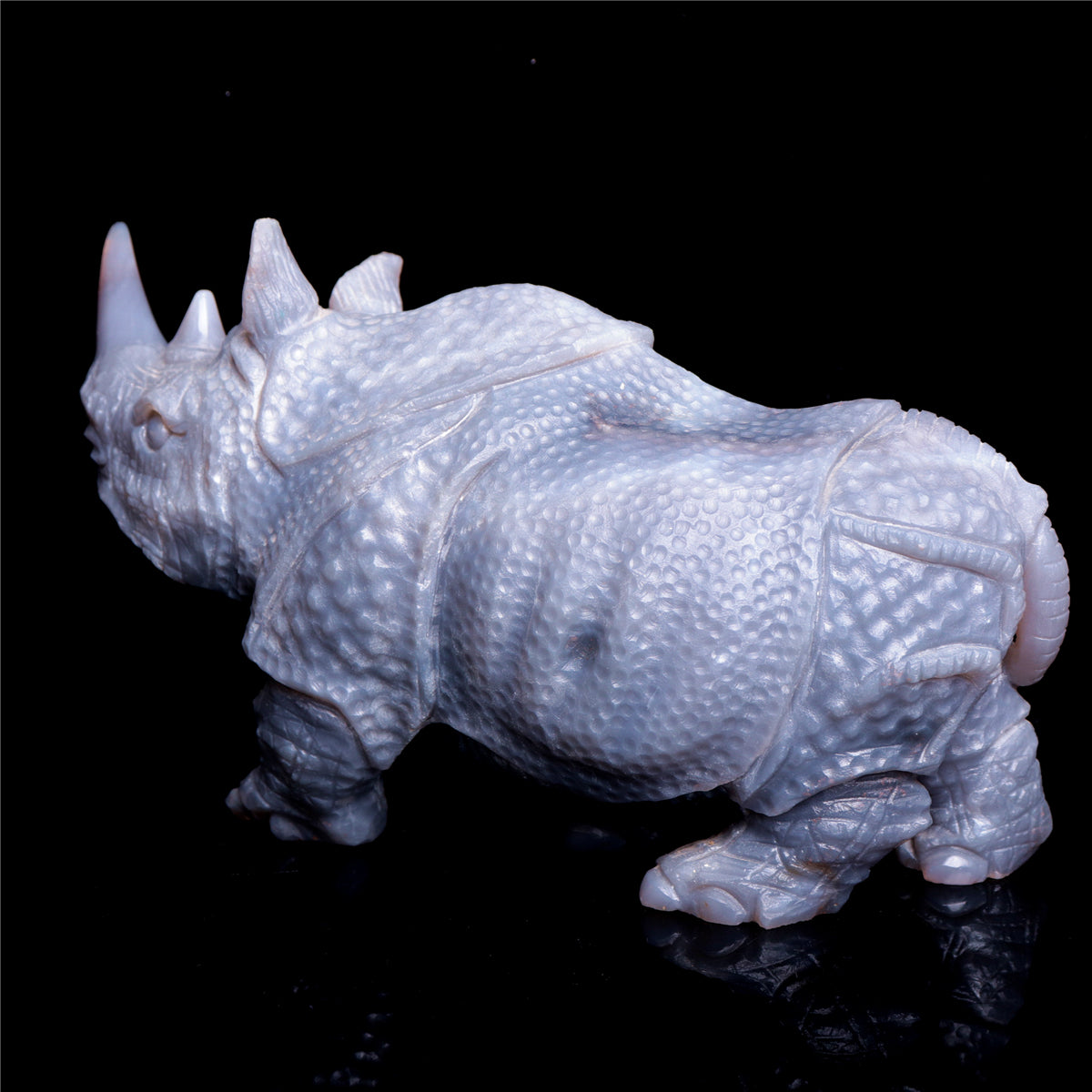 9" Druzy Agate Crystal Rhino Figurine Quartz Animal Carvings