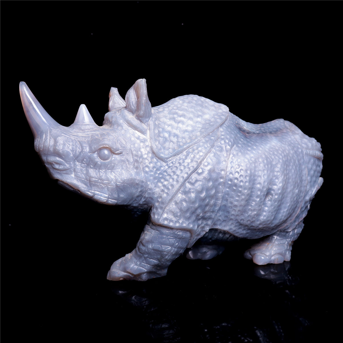 9" Druzy Agate Crystal Rhino Figurine Quartz Animal Carvings