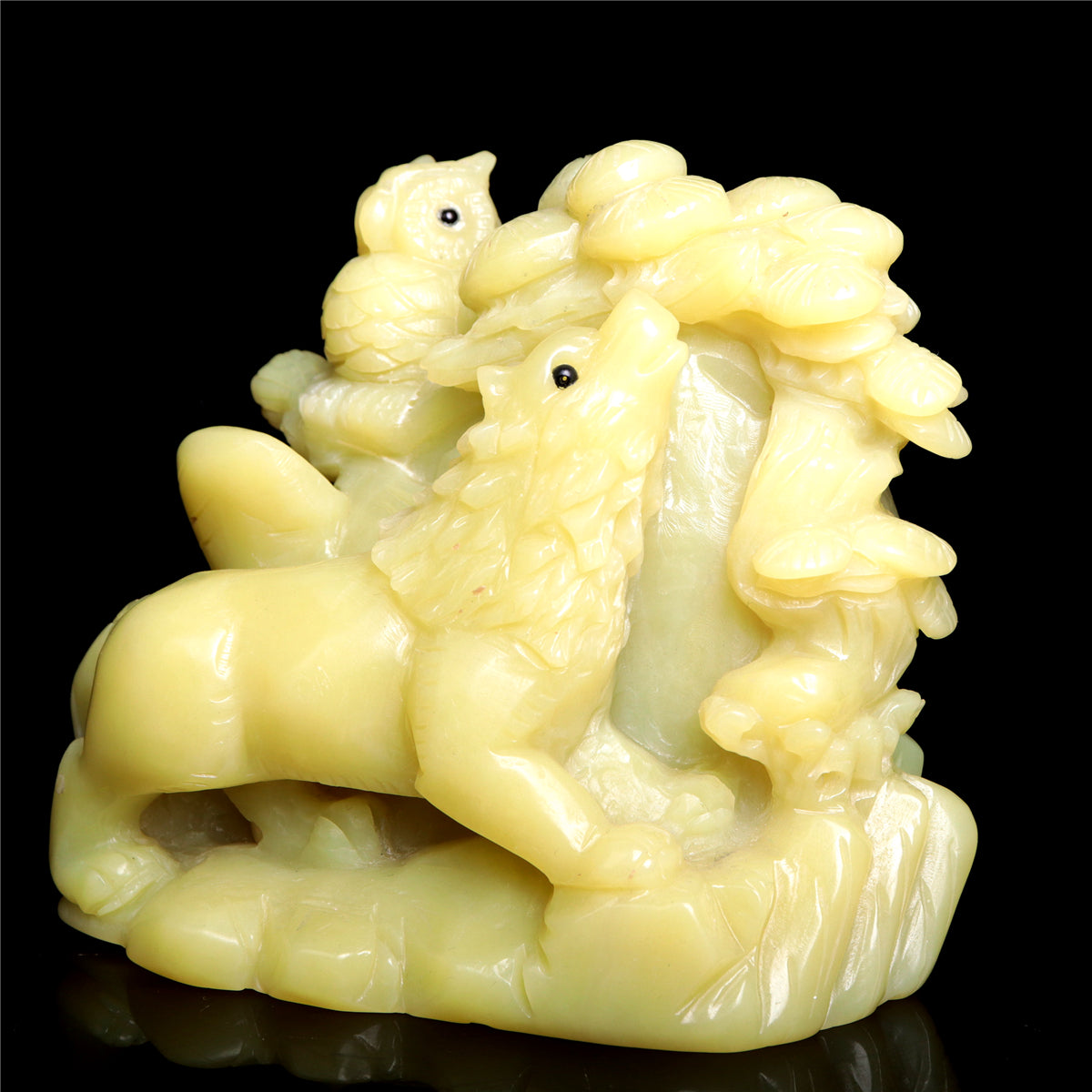 4.5" Handcarved Jade Crystal Wolf Figurine Quartz Animal Carvings