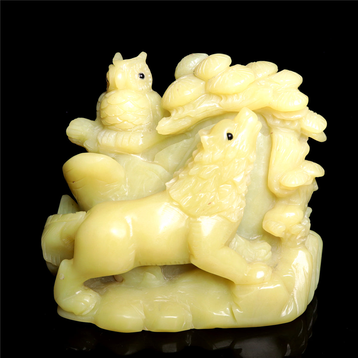 4.5" Handcarved Jade Crystal Wolf Figurine Quartz Animal Carvings