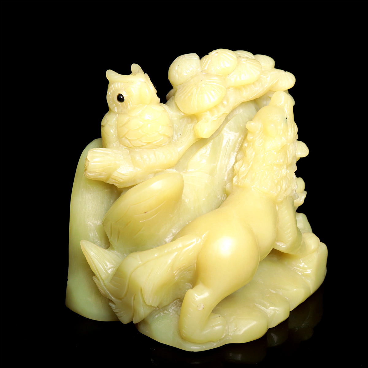 4.5" Handcarved Jade Crystal Wolf Figurine Quartz Animal Carvings
