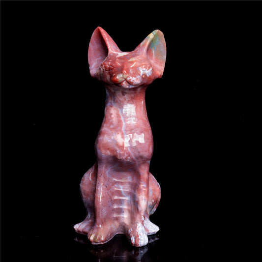 6" Ocean Jasper Crystal Sphynx Cat Figurine Decor