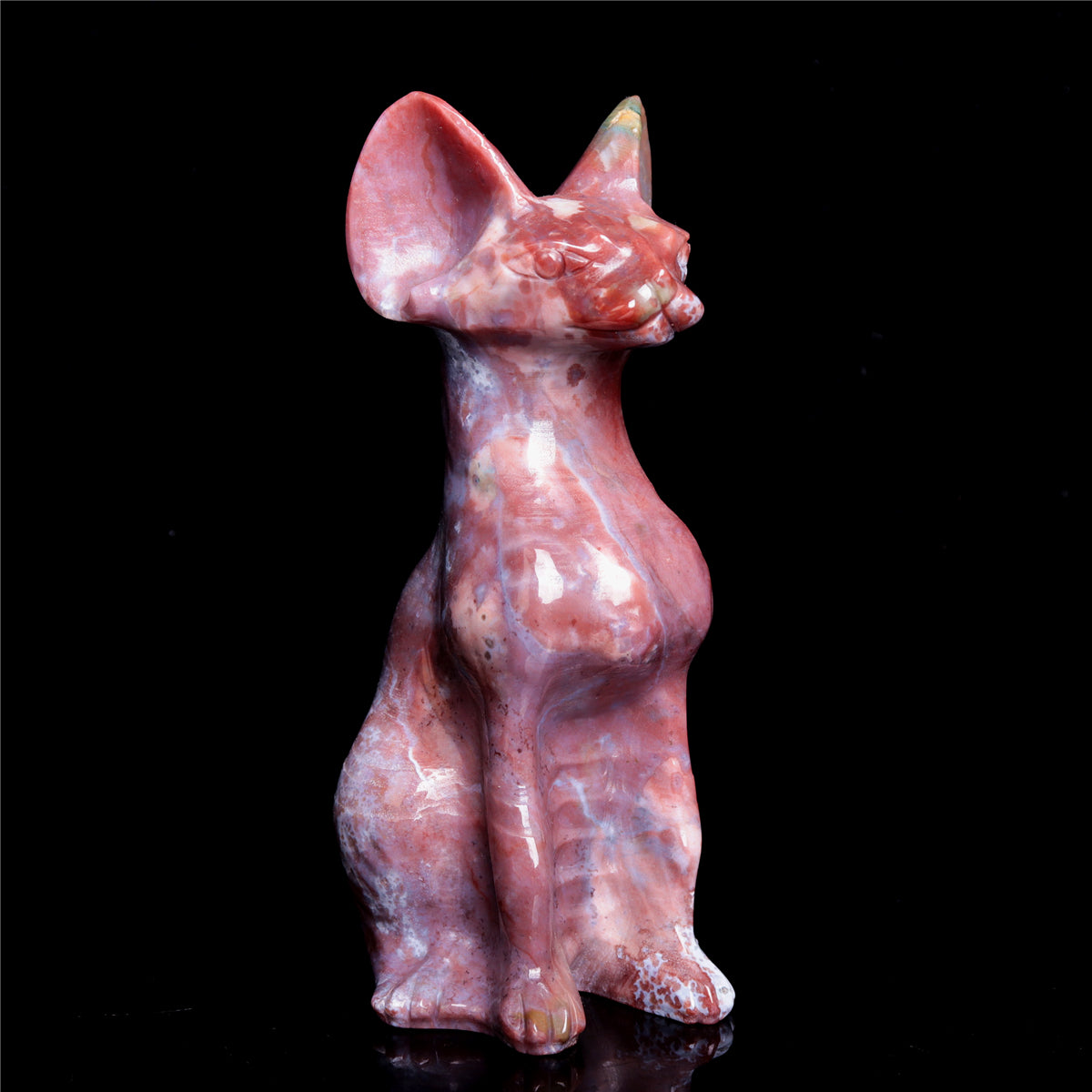 6" Ocean Jasper Crystal Sphynx Cat Figurine Decor