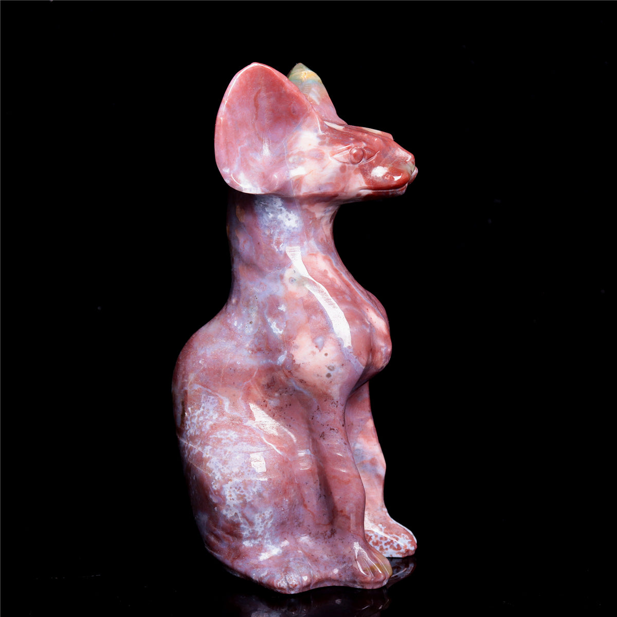 6" Ocean Jasper Crystal Sphynx Cat Figurine Decor