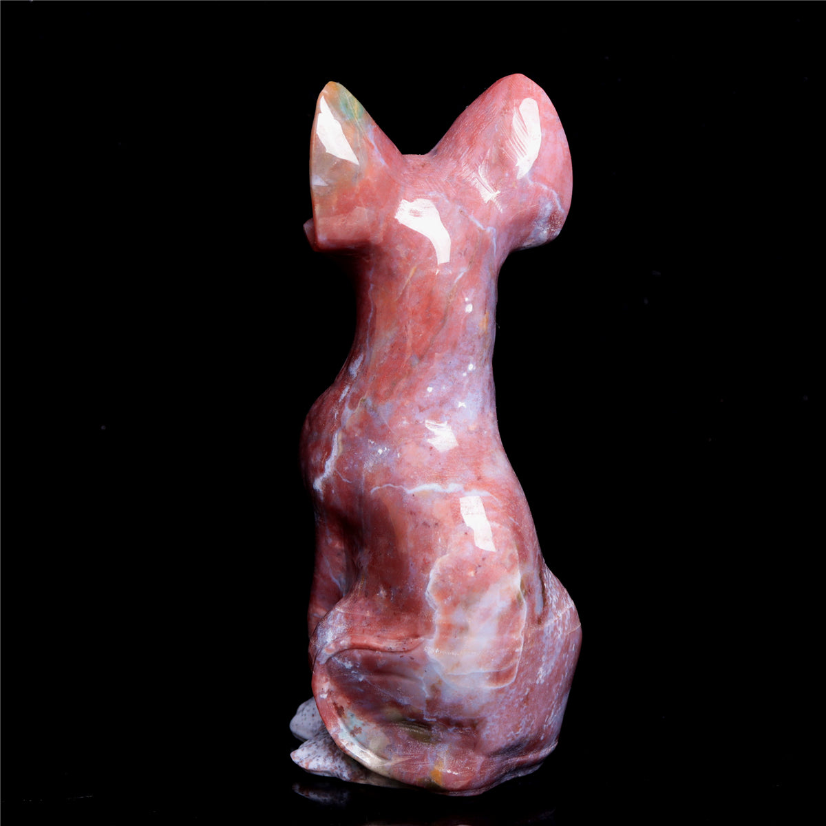 6" Ocean Jasper Crystal Sphynx Cat Figurine Decor