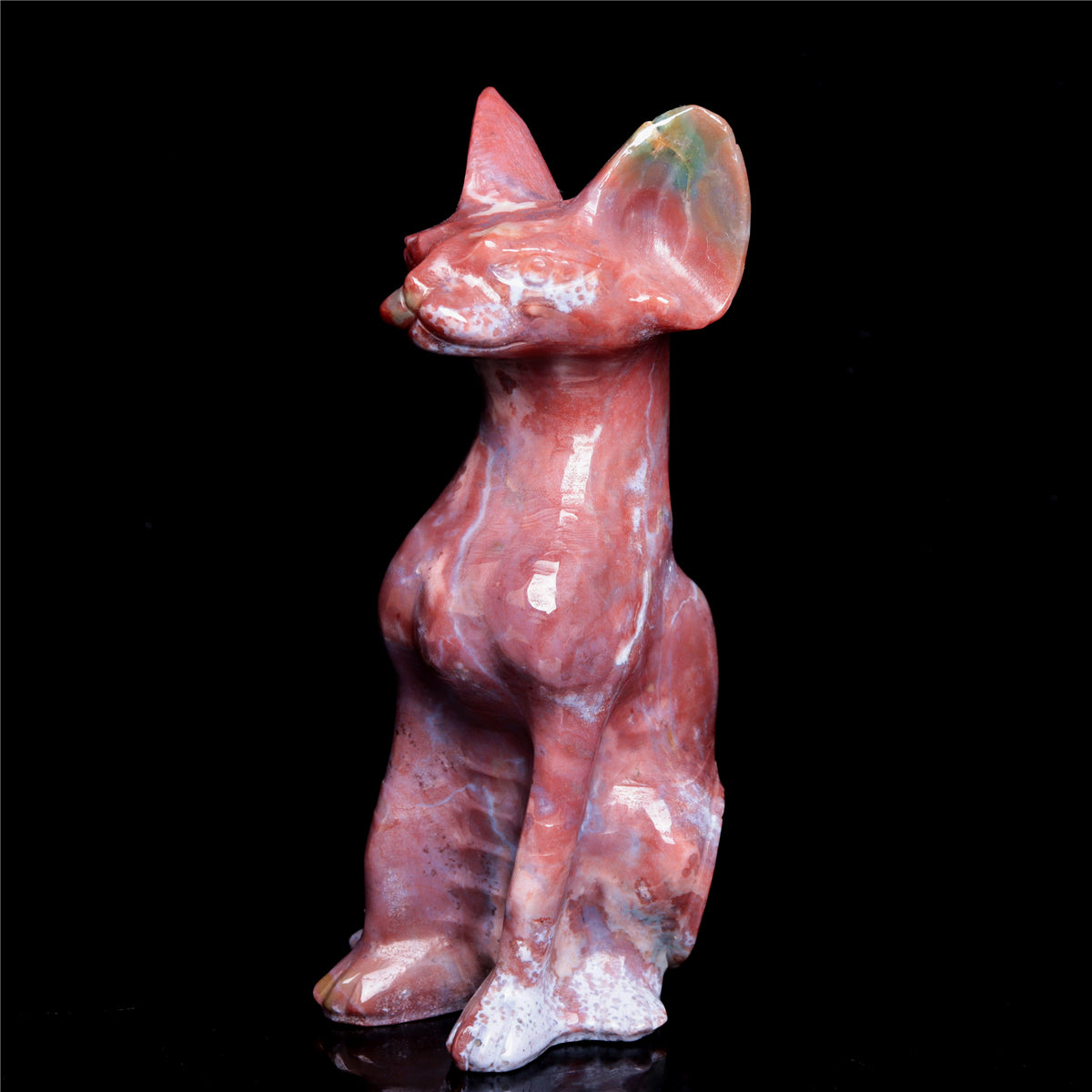 6" Ocean Jasper Crystal Sphynx Cat Figurine Decor