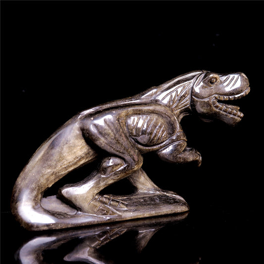 5" Gold Obsidian Crystal Dinosaur Figurine Quartz Animal Carvings