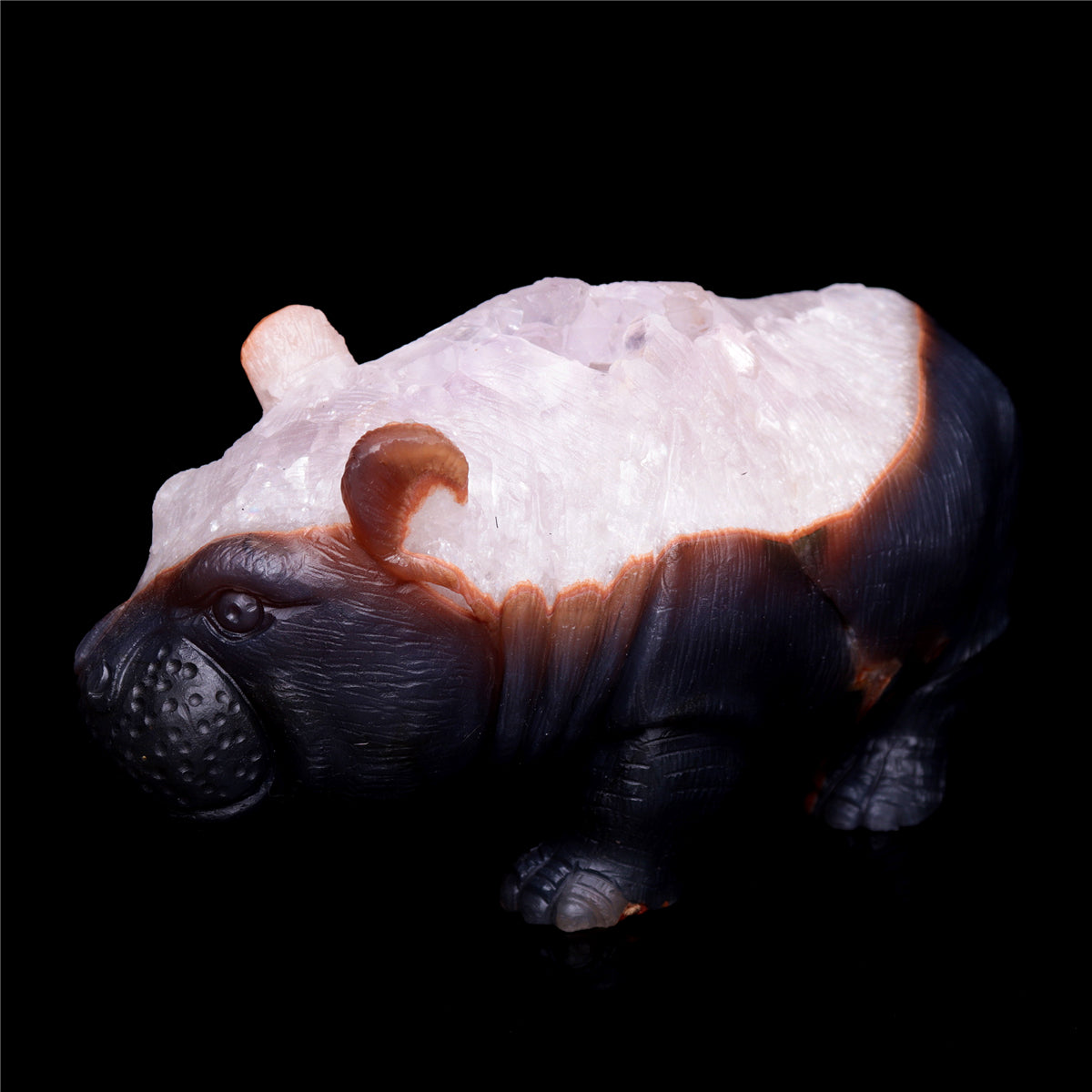 8" Druzy Agate Crystal Hippo Figurine Quartz Animal Carvings