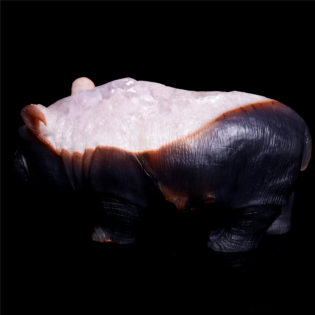 8" Druzy Agate Crystal Hippo Figurine Quartz Animal Carvings