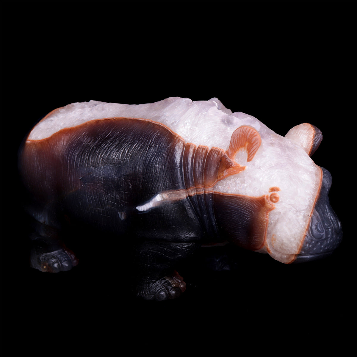 8" Druzy Agate Crystal Hippo Figurine Quartz Animal Carvings