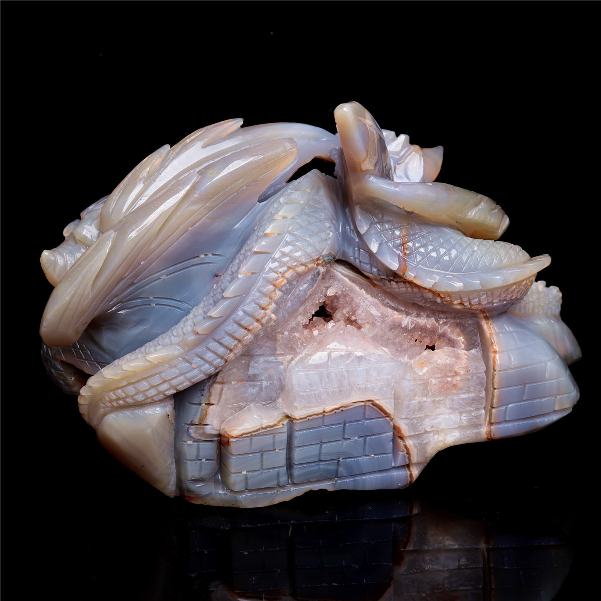 9" Druzy Agate Crystal Dragon Figurine Quartz Animal Carvings