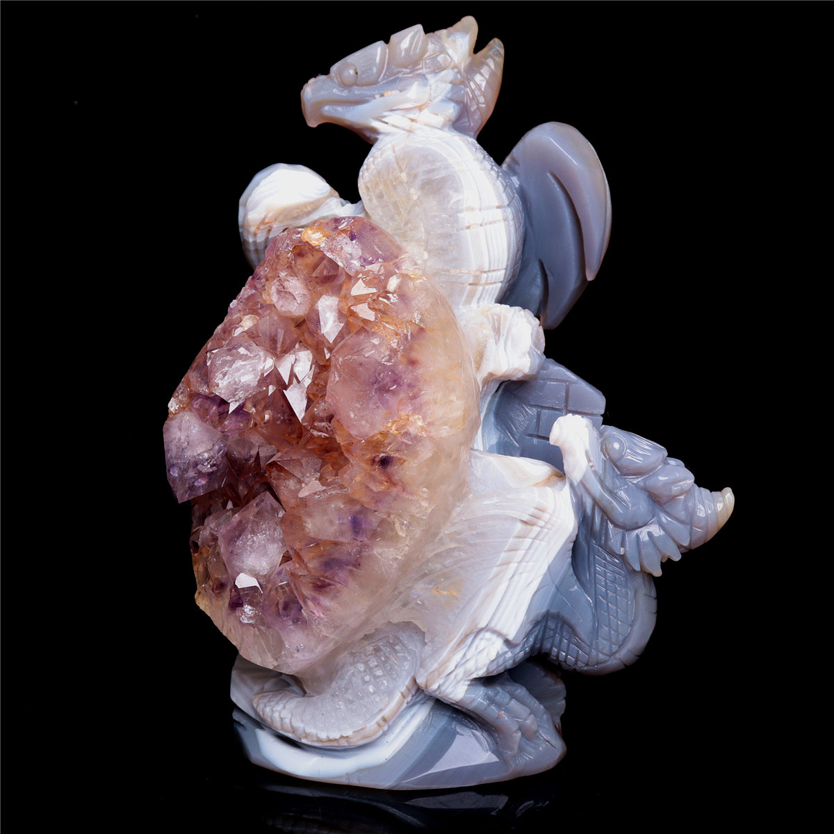 7.5" Druzy Agate Crystal Dragon Figurine Quartz Animal Carvings