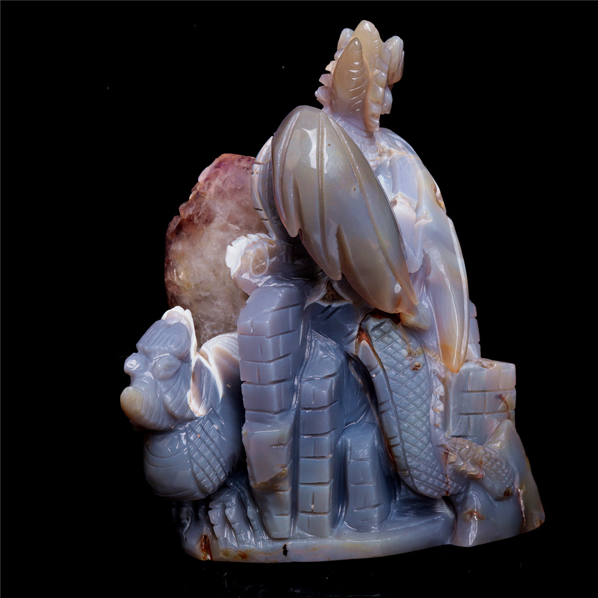 7.5" Druzy Agate Crystal Dragon Figurine Quartz Animal Carvings