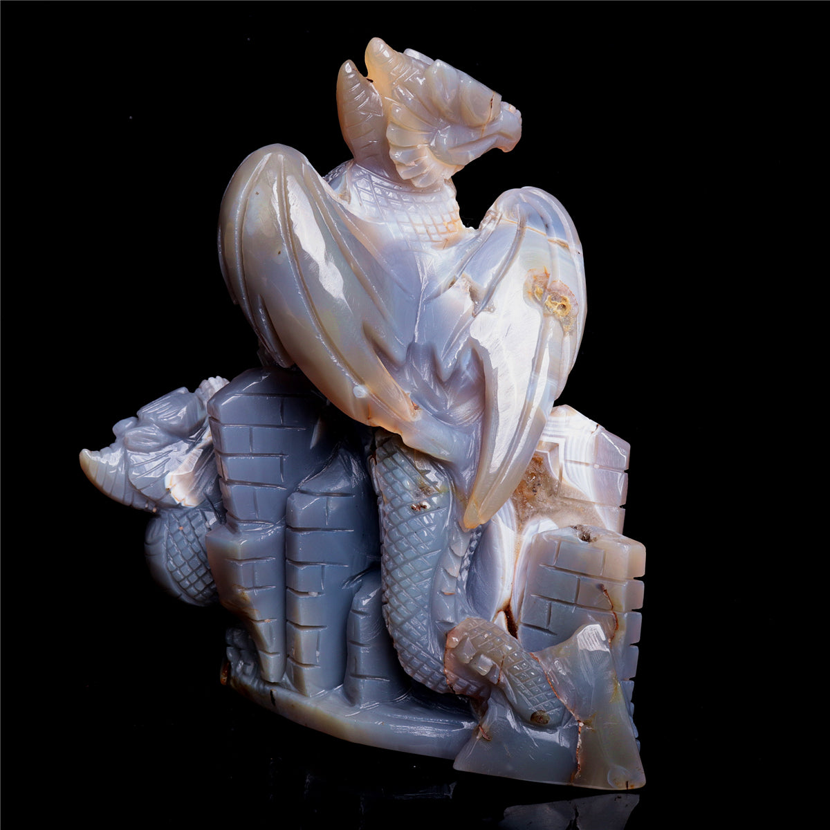 7.5" Druzy Agate Crystal Dragon Figurine Quartz Animal Carvings