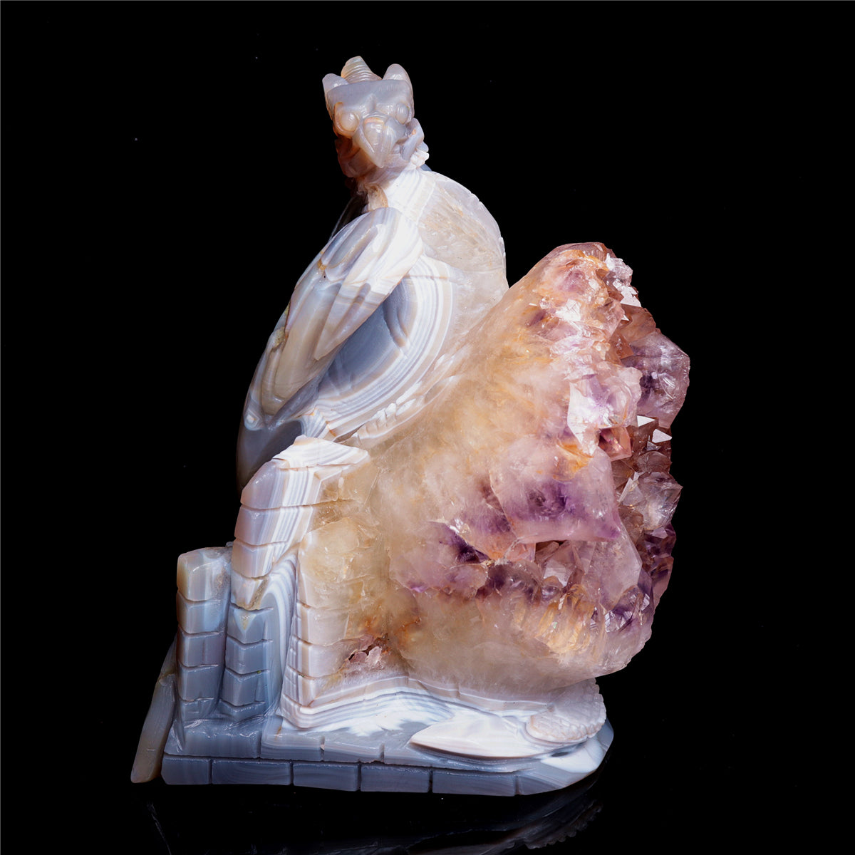7.5" Druzy Agate Crystal Dragon Figurine Quartz Animal Carvings