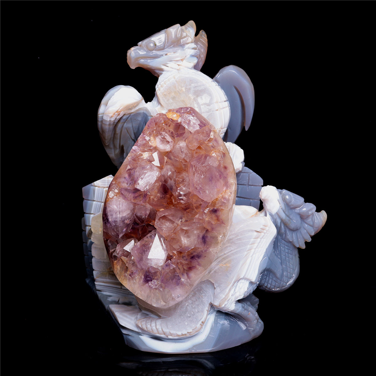 7.5" Druzy Agate Crystal Dragon Figurine Quartz Animal Carvings