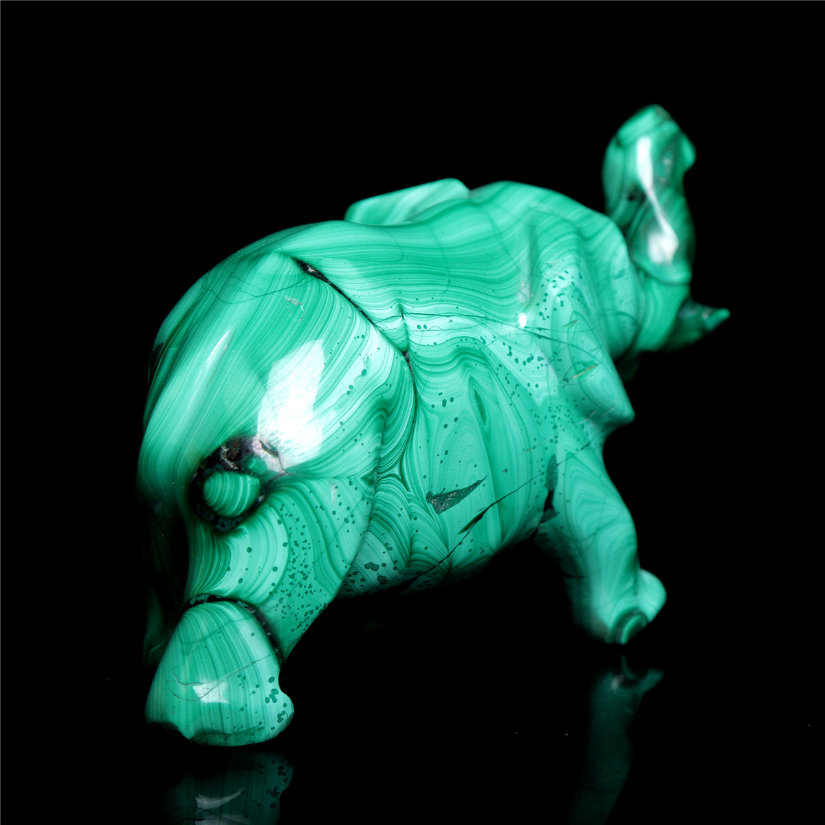 4" Malachite Crystal Elephant Figurine Quartz Animal Carvings