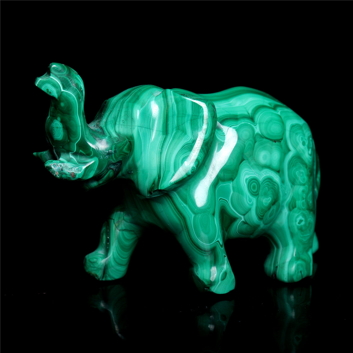 4" Malachite Crystal Elephant Figurine Quartz Animal Carvings