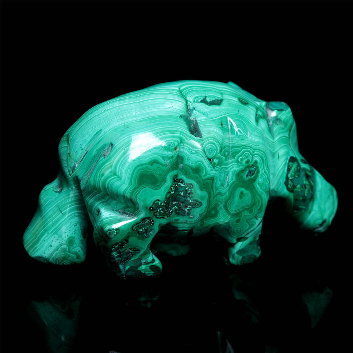 4" Malachite Crystal Hippo Figurine Quartz Animal Carvings