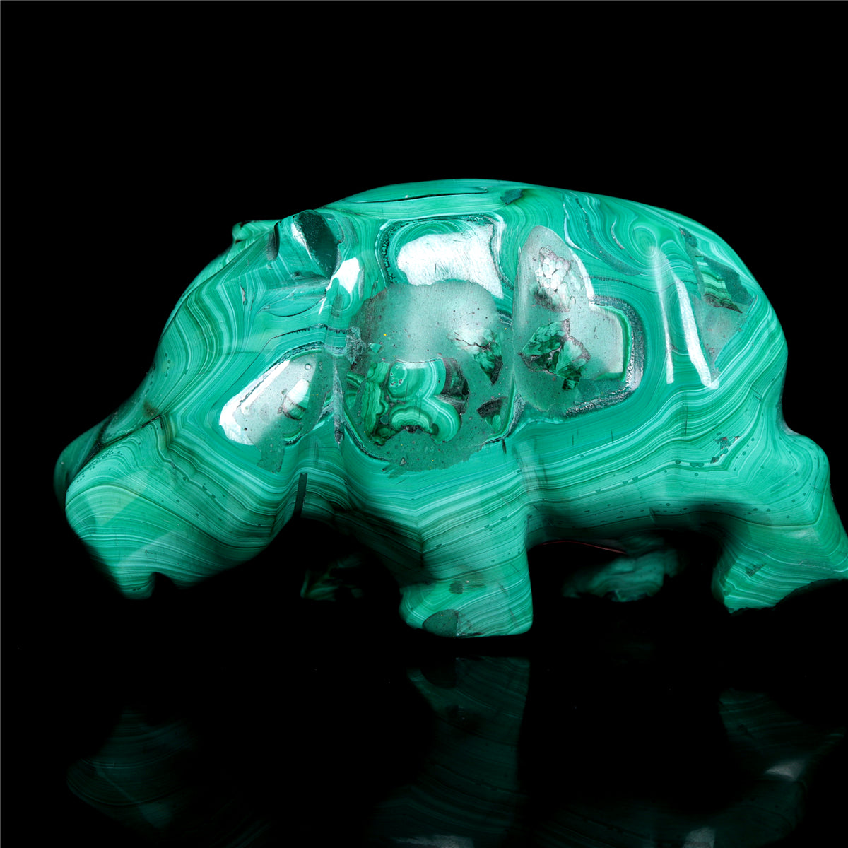 4" Malachite Crystal Hippo Figurine Quartz Animal Carvings