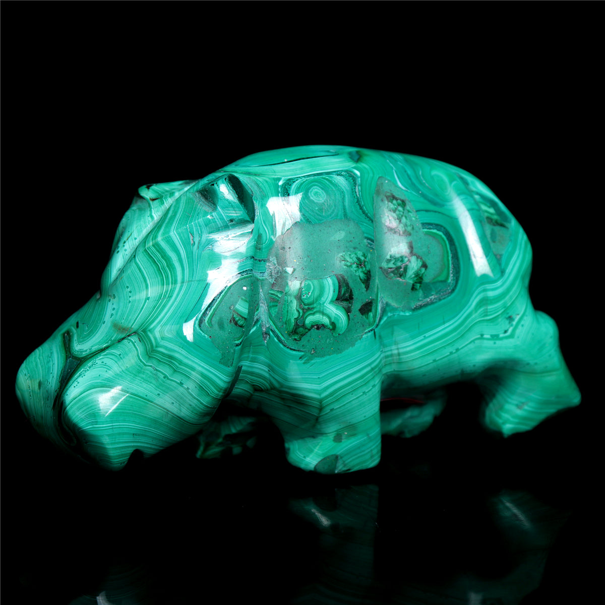 4" Malachite Crystal Hippo Figurine Quartz Animal Carvings