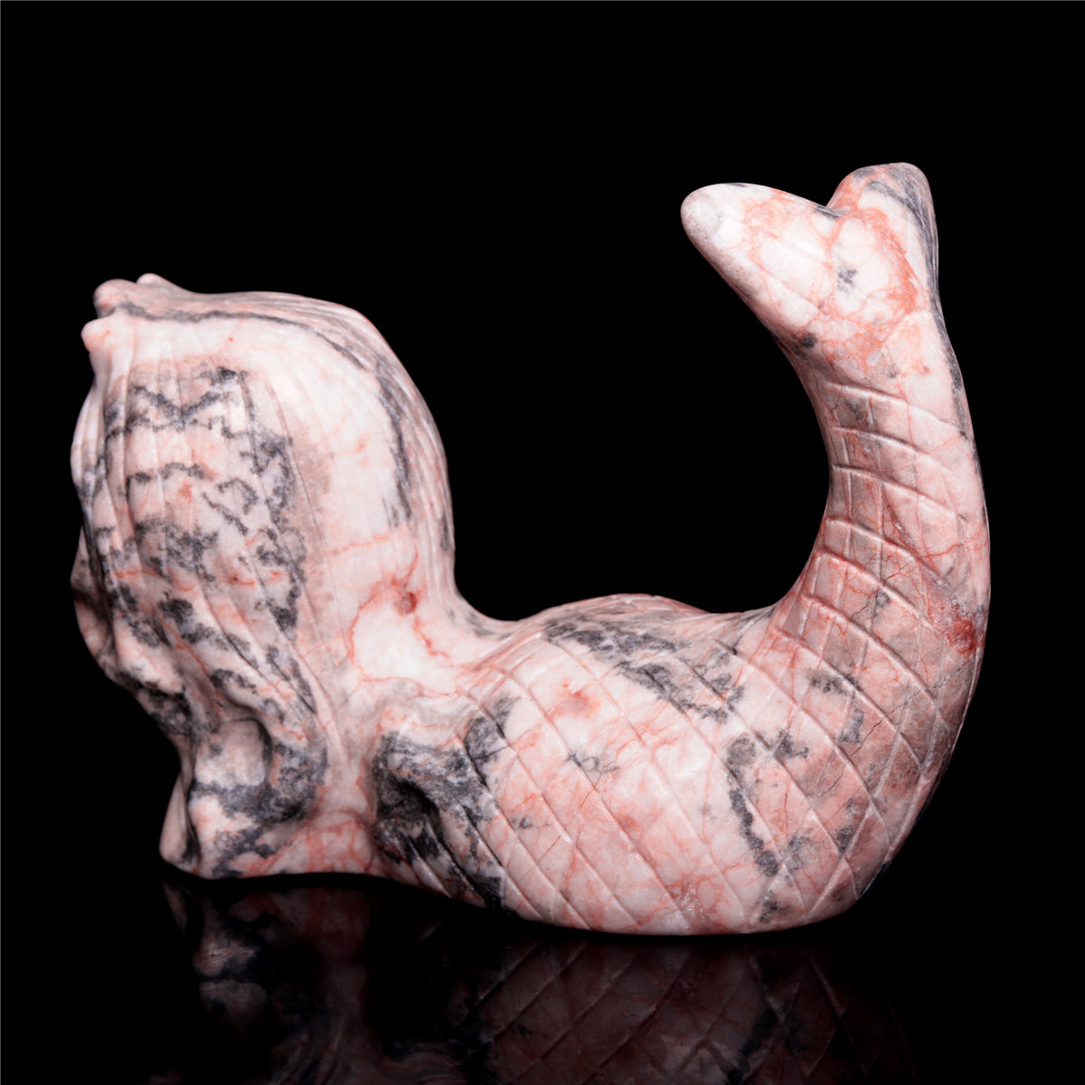 5" Pink Zebra Stone Mermaid Figurine Crystal Animal Carvings
