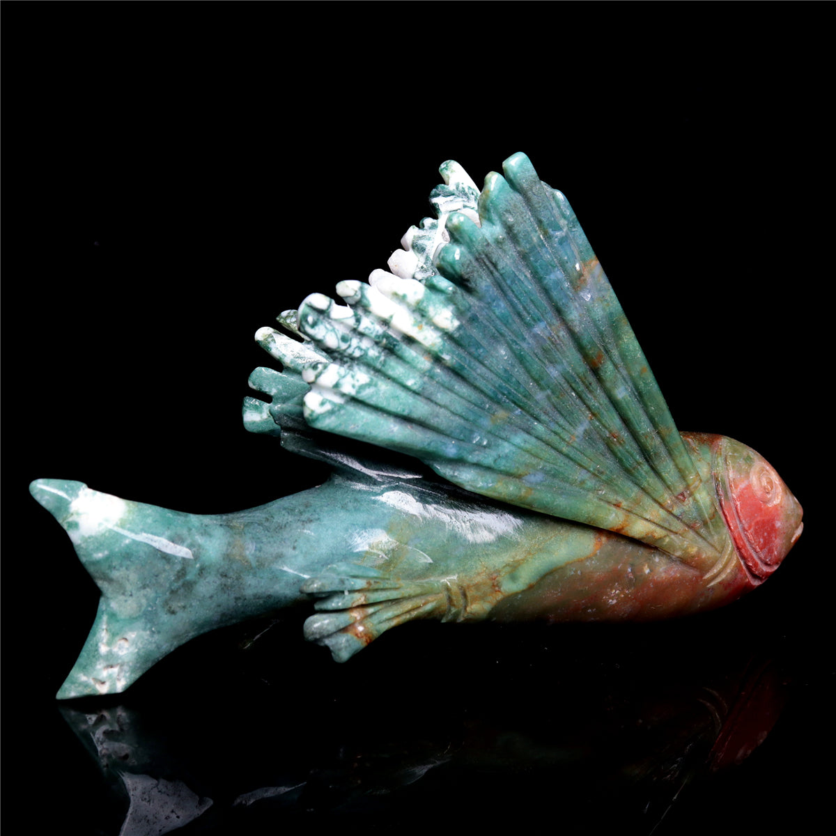 6" Ocean Jasper Crystal Flying Fish Figurine Quartz Animal Carvings