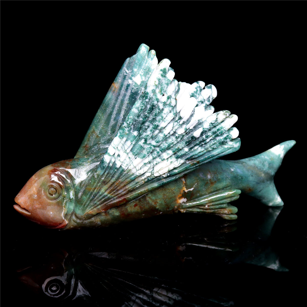 6" Ocean Jasper Crystal Flying Fish Figurine Quartz Animal Carvings