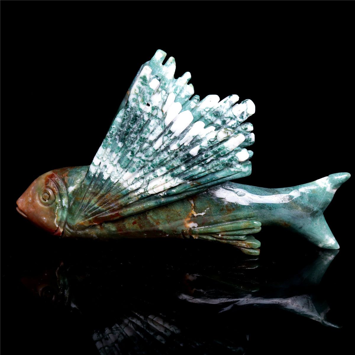 6" Ocean Jasper Crystal Flying Fish Figurine Quartz Animal Carvings