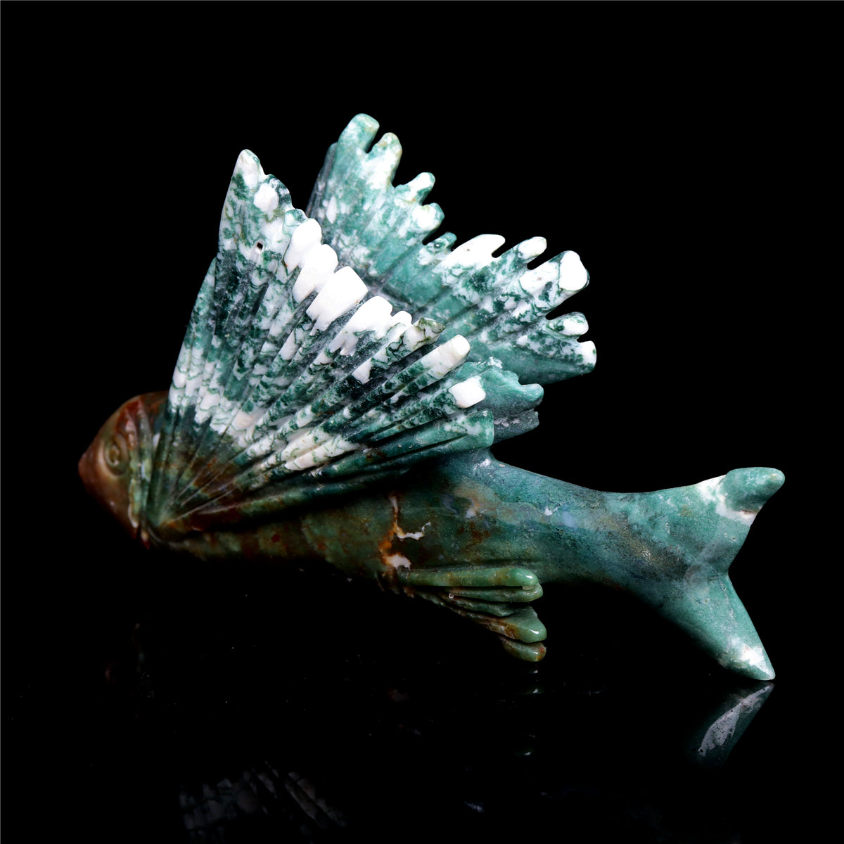 6" Ocean Jasper Crystal Flying Fish Figurine Quartz Animal Carvings