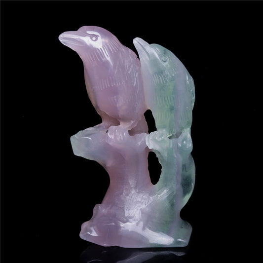 5" Fluorite Crystal Bird Figurine Quartz Animal Carvings